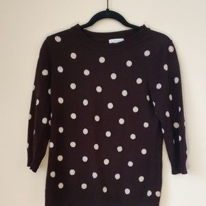 NY&Co Maroon Sweater with Pink/Gold Polkadots